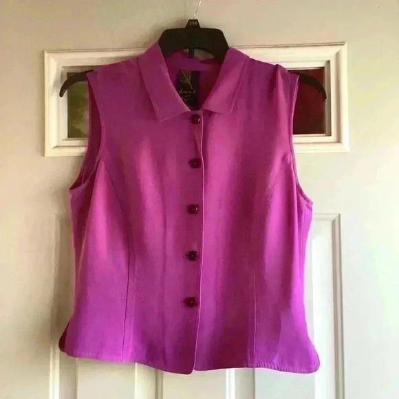 Donna B& Karen Purple 100% Silk Cropped Vest Size 14 - Picture 3 of 6